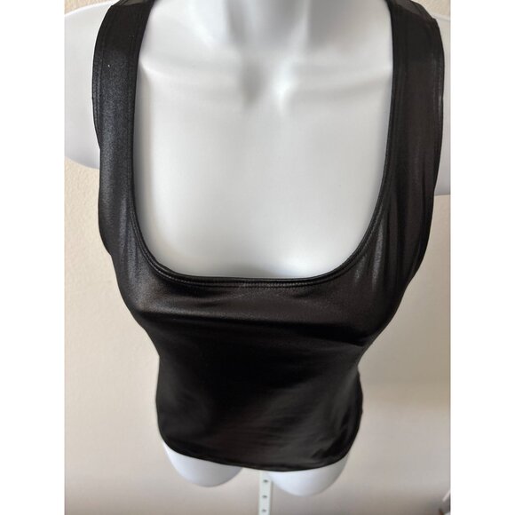 Bebe Sport Vintage Tank Top M Y2K Faux Leather Liquid Look Racerback Made in USA - Picture 12 of 13